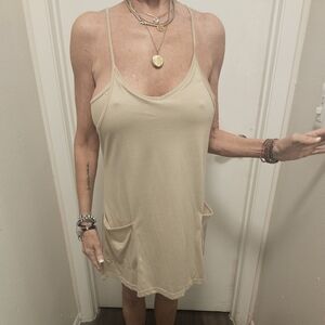 Beige Sleeveless Dress with Pockets